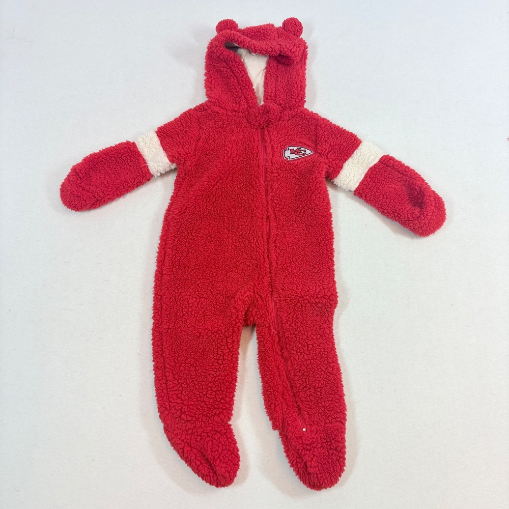 NFL Team Apparel Bunting Suit Kids 6/9 mo Red Sherpa Fleece Kansas City Chiefs